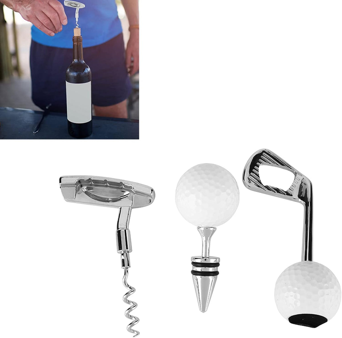 Gugxiom Wine Opener Set, Golf Ball Bottle Opener, Golf Gift for Men(3 Pcs)