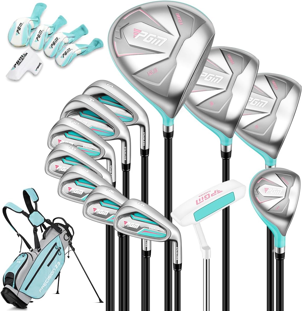 PGM Ladies Left Handed 9 Piece Golf Club Set With Pink Stand Bag--Golf World-Size:9 Piece Clubs-Style:Left-Handed-Golf World