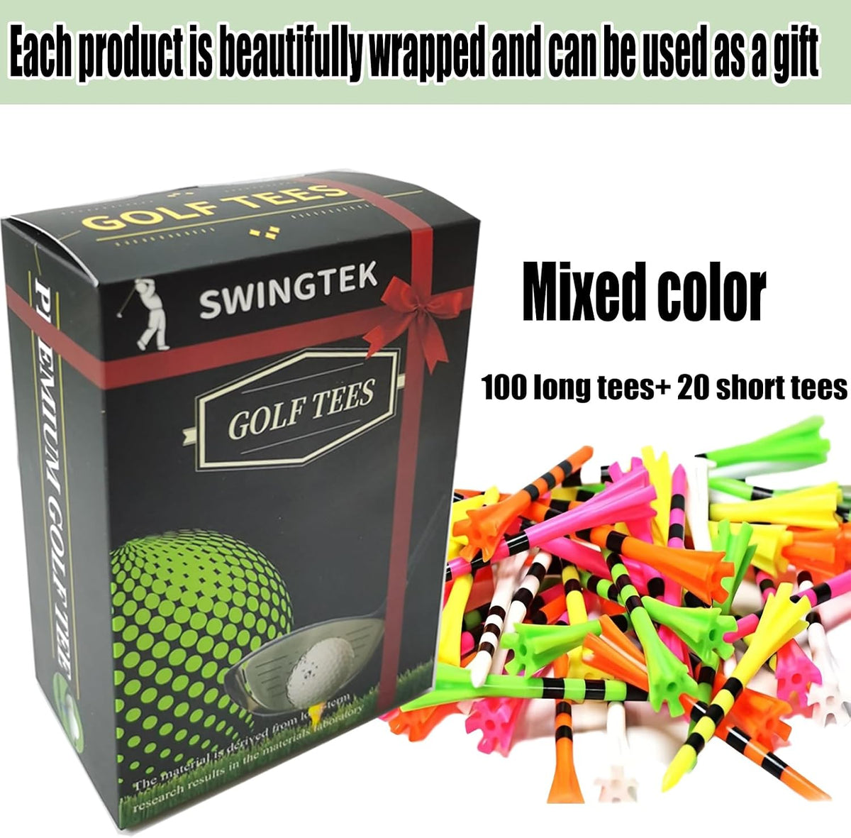 SWINGTEK 120 Pack Unbreakable Plastic Golf Tees 100 Long 20 Short Mixed Colors--Golf World-Golf World