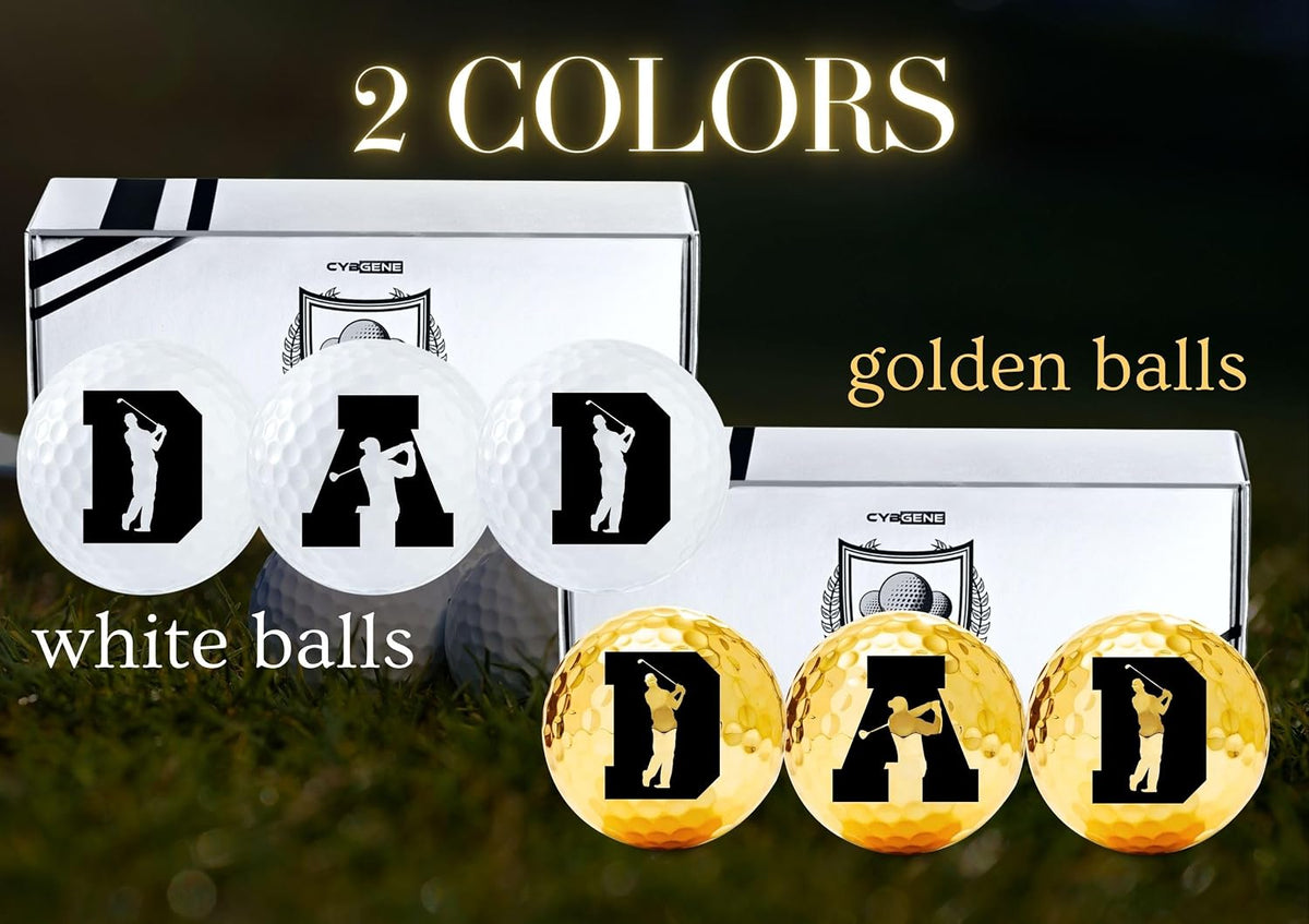 Dad Gifts Golf Balls Set of 3 for Golfer, Husband, Golf Lovers for Father's Day, Birthday, Retirement, Christmas - Gold