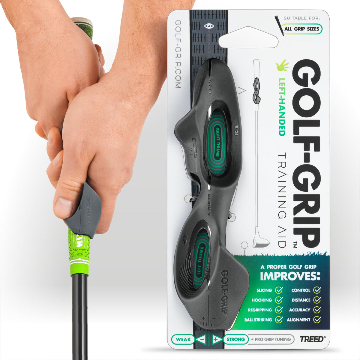 GOLF-GRIP™ Golf Grip Trainer for Left & Right-Handed Golfers – Snap-On Rubber Golf Training Aid for Proper Hand Position & Swing Technique – Hit Straighter, Longer Shots & Fix Slices or Hooks