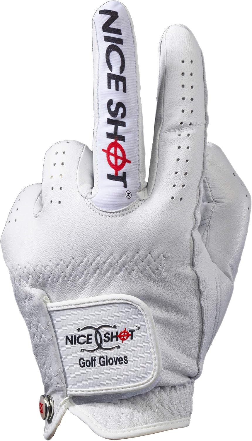 Nice Shot The Bird Mens Right Hand Cabretta Leather Golf Glove White--Golf World-Size:Worn on Right Hand-Style:Cadet Medium-Golf World