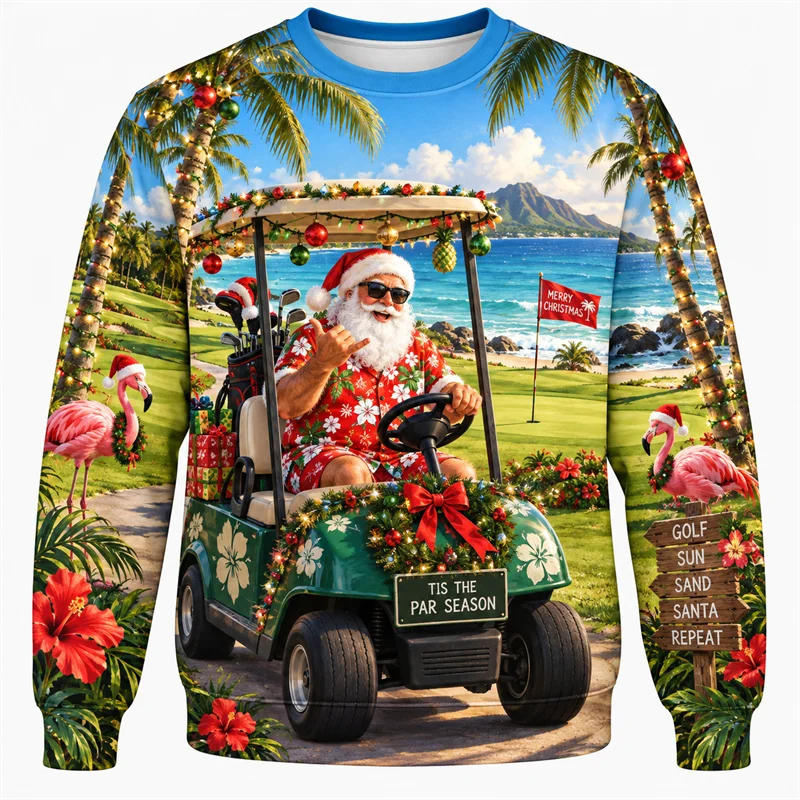 Christmas Golf Sweatshirt With Santa Reindeer Polar Bear Gingerbread Print-Adult / Children Baby-Golf World-Golf World