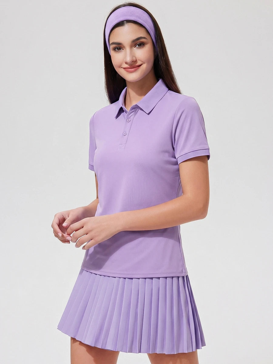 Womens Collared Short Sleeve Polo Shirt for Golf Tennis and Pickleball-Women Active Tops-Golf World-Shein
