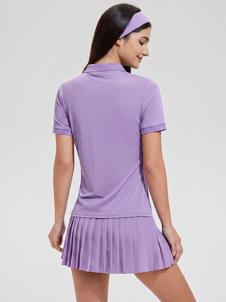 Womens Collared Short Sleeve Polo Shirt for Golf Tennis and Pickleball-Women Active Tops-Golf World-Shein