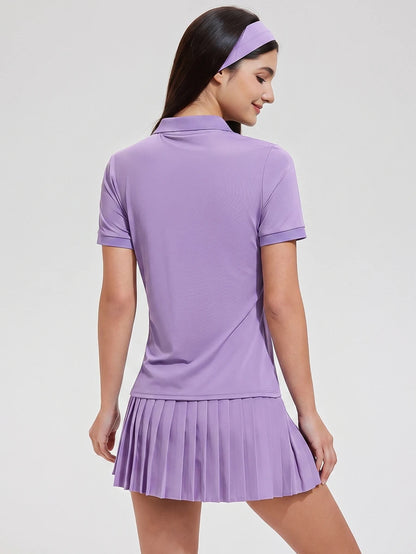 Womens Collared Short Sleeve Polo Shirt for Golf Tennis and Pickleball-Women Active Tops-Golf World-Shein