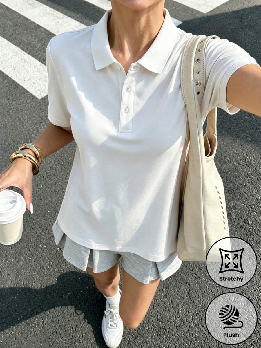 Womens Lightweight Breathable Quick Dry Short Sleeve Polo Shirt for Summer-Women Tops, Blouses & Tee-Golf World-Shein