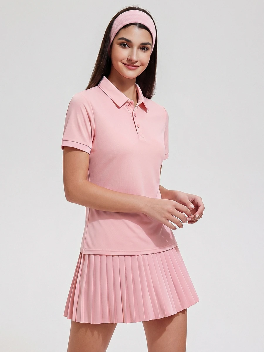 Womens Collared Short Sleeve Polo Shirt for Golf Tennis and Pickleball-Women Active Tops-Golf World-Shein