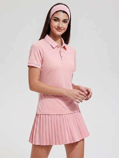 Womens Collared Short Sleeve Polo Shirt for Golf Tennis and Pickleball-Women Active Tops-Golf World-Shein