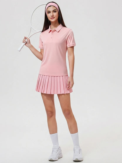 Womens Collared Short Sleeve Polo Shirt for Golf Tennis and Pickleball-Women Active Tops-Golf World-Shein
