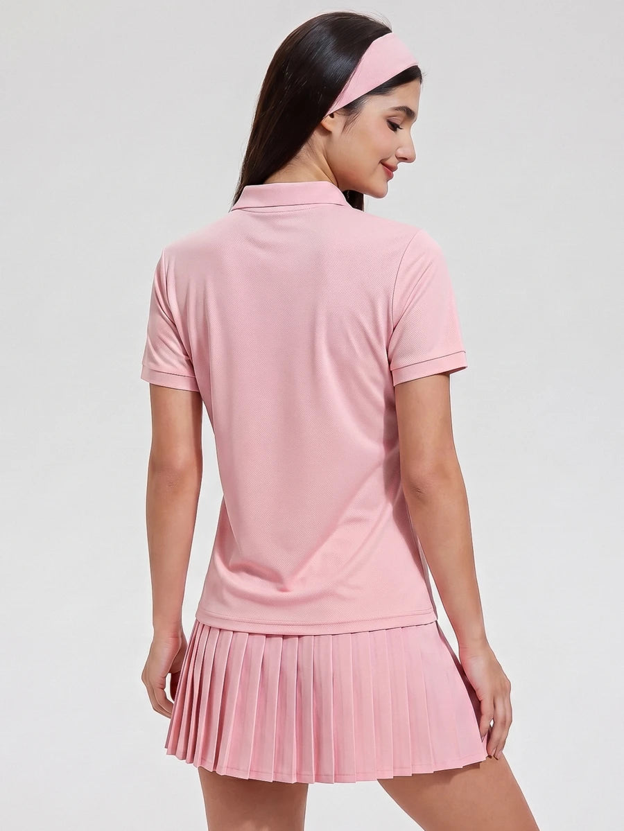 Womens Collared Short Sleeve Polo Shirt for Golf Tennis and Pickleball-Women Active Tops-Golf World-Shein