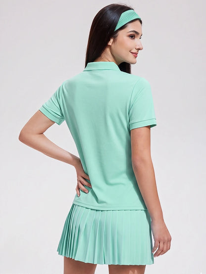Womens Collared Short Sleeve Polo Shirt for Golf Tennis and Pickleball-Women Active Tops-Golf World-Shein