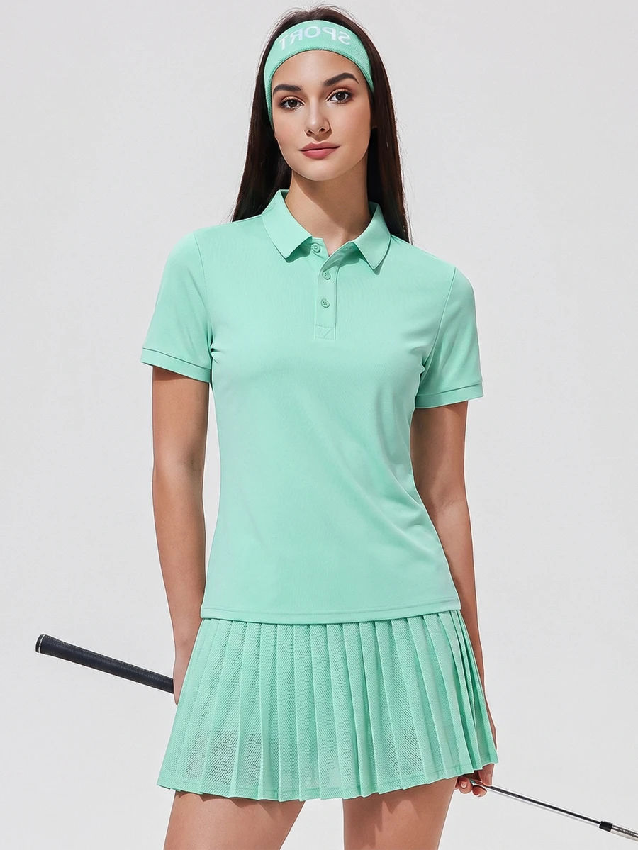 Womens Collared Short Sleeve Polo Shirt for Golf Tennis and Pickleball-Women Active Tops-Golf World-Shein