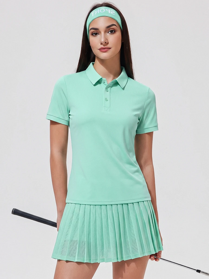 Womens Collared Short Sleeve Polo Shirt for Golf Tennis and Pickleball-Women Active Tops-Golf World-Shein