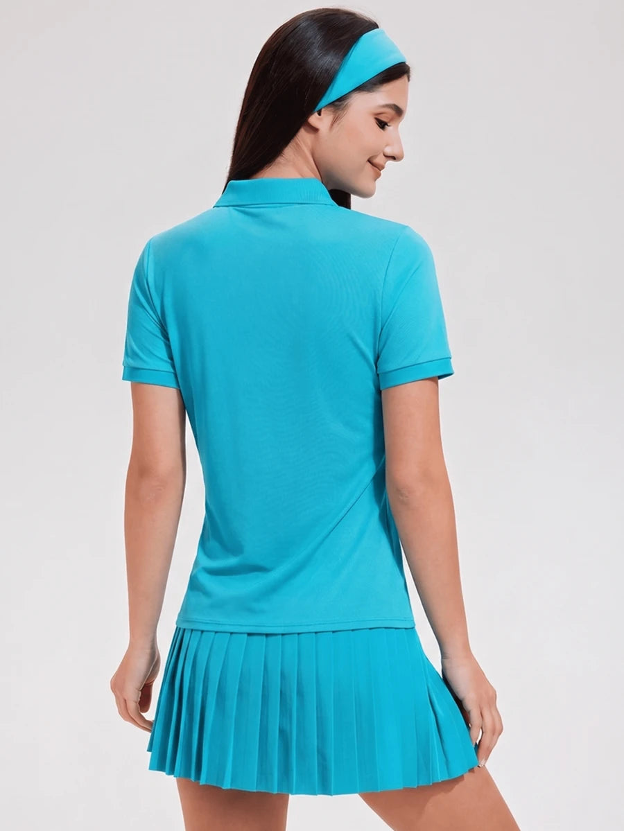 Womens Collared Short Sleeve Polo Shirt for Golf Tennis and Pickleball-Women Active Tops-Golf World-Shein