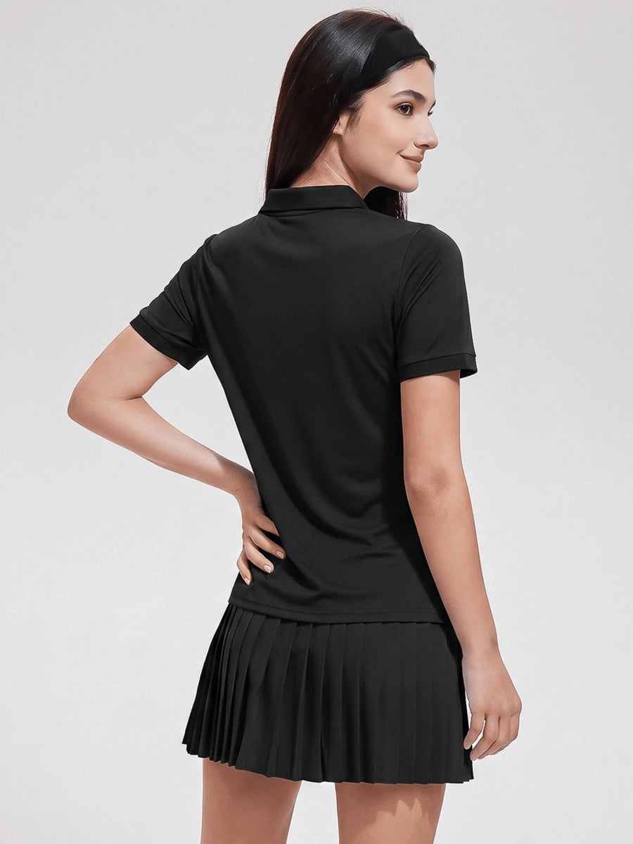 Womens Collared Short Sleeve Polo Shirt for Golf Tennis and Pickleball-Women Active Tops-Golf World-Shein