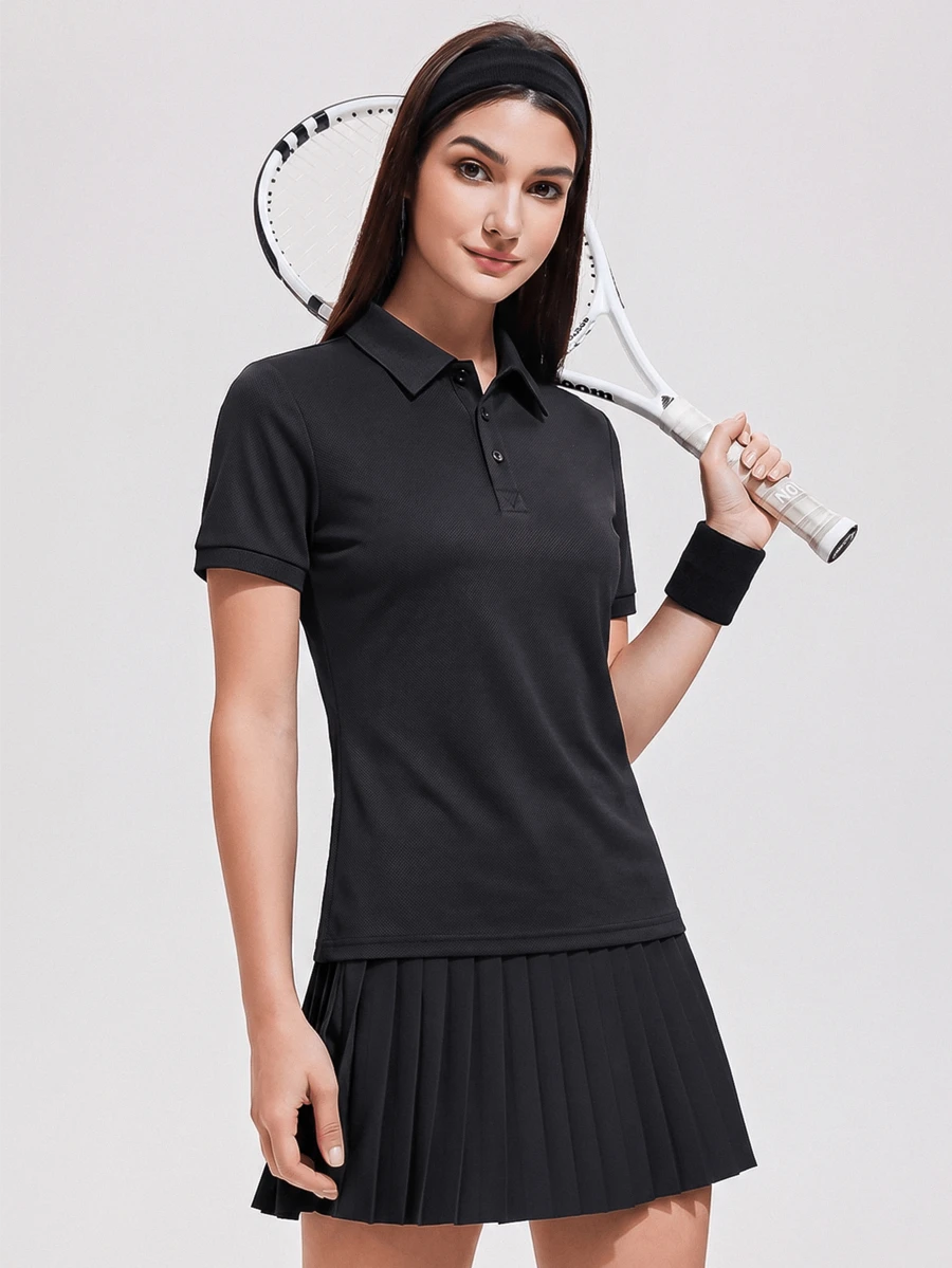 Womens Collared Short Sleeve Polo Shirt for Golf Tennis and Pickleball-Women Active Tops-Golf World-Shein