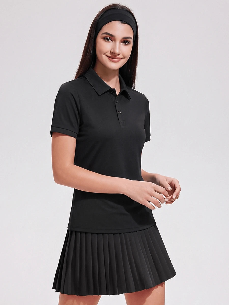Womens Collared Short Sleeve Polo Shirt for Golf Tennis and Pickleball-Women Active Tops-Golf World-Shein