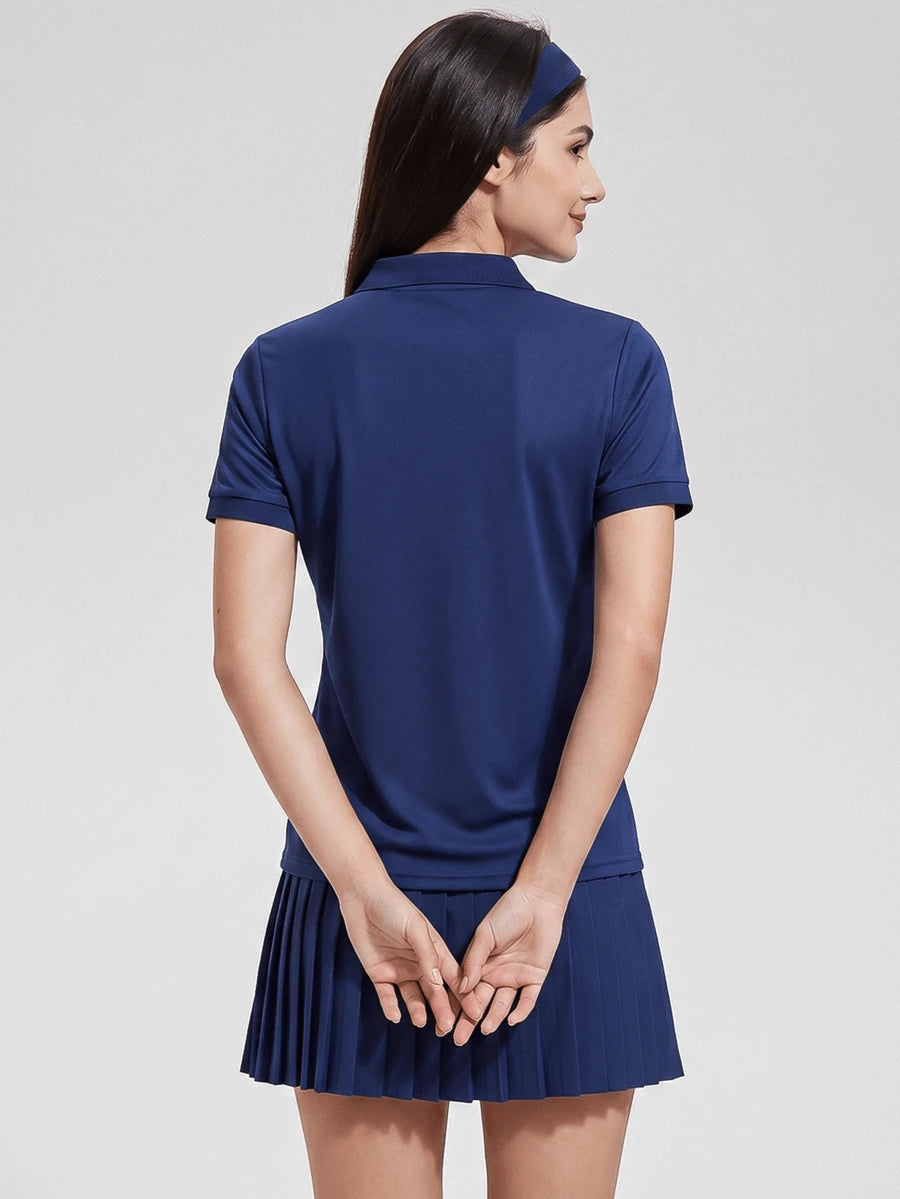 Womens Collared Short Sleeve Polo Shirt for Golf Tennis and Pickleball-Women Active Tops-Golf World-Shein