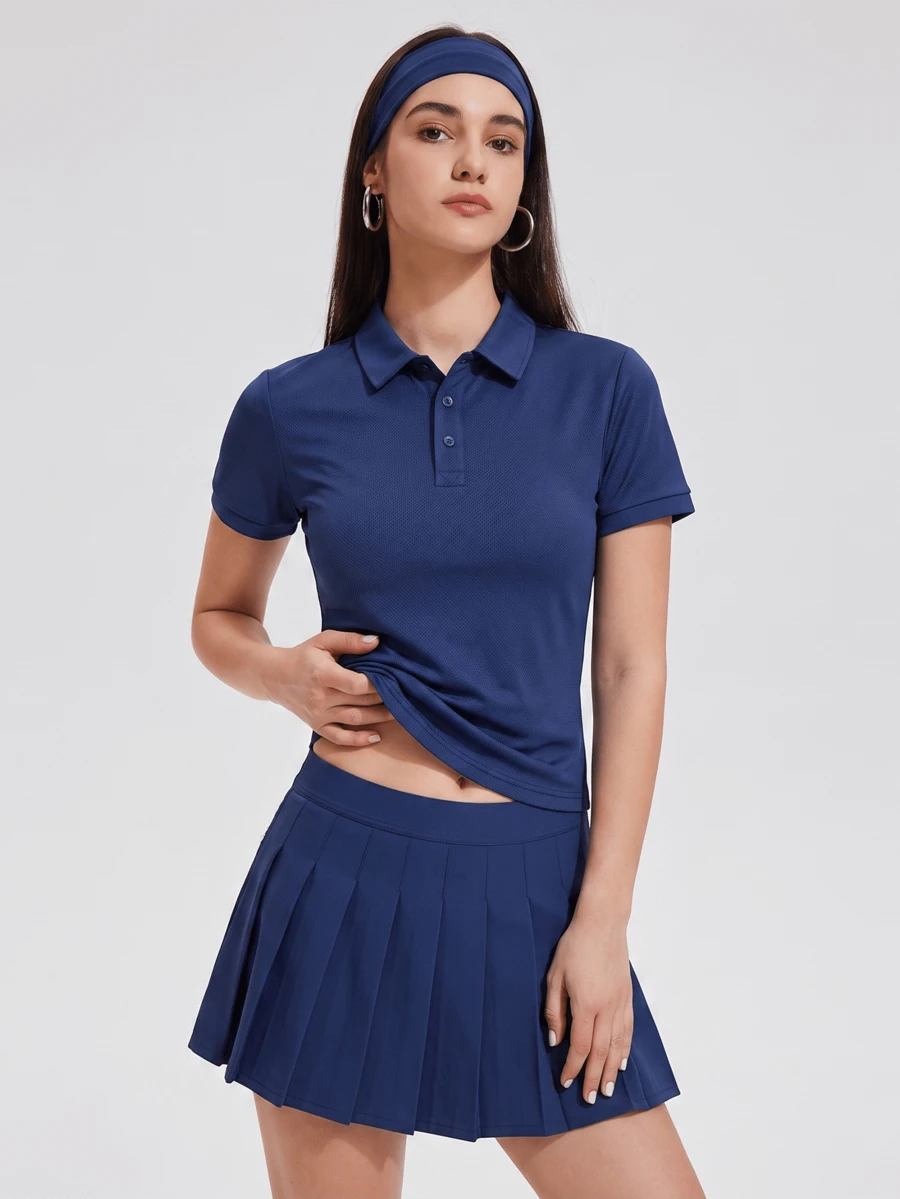Womens Collared Short Sleeve Polo Shirt for Golf Tennis and Pickleball-Women Active Tops-Golf World-Shein