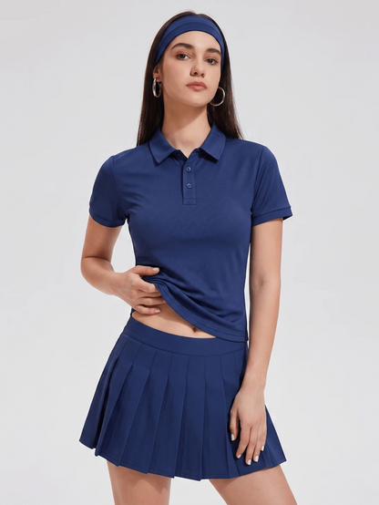 Womens Collared Short Sleeve Polo Shirt for Golf Tennis and Pickleball-Women Active Tops-Golf World-Shein