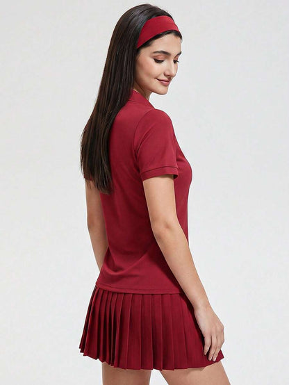 Womens Collared Short Sleeve Polo Shirt for Golf Tennis and Pickleball-Women Active Tops-Golf World-Shein