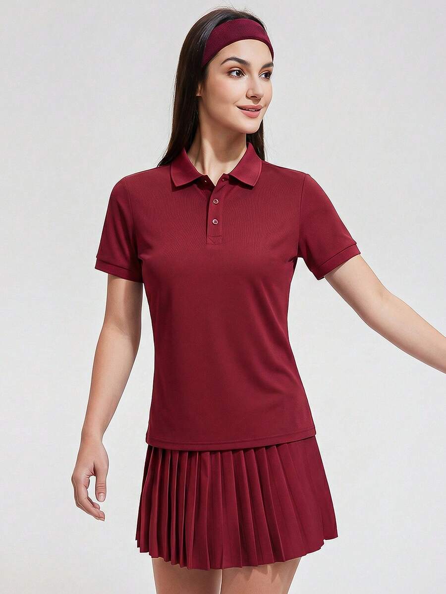 Womens Collared Short Sleeve Polo Shirt for Golf Tennis and Pickleball-Women Active Tops-Golf World-Shein