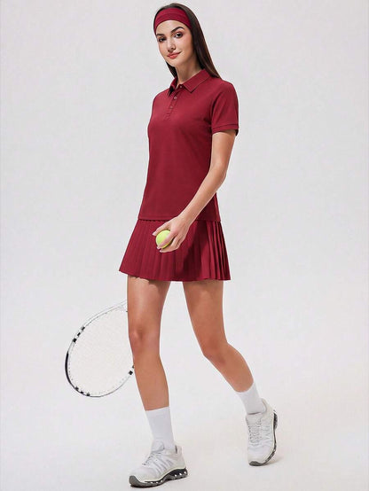 Womens Collared Short Sleeve Polo Shirt for Golf Tennis and Pickleball-Women Active Tops-Golf World-Shein