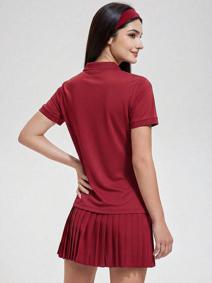 Womens Collared Short Sleeve Polo Shirt for Golf Tennis and Pickleball-Women Active Tops-Golf World-Shein