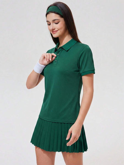 Womens Collared Short Sleeve Polo Shirt for Golf Tennis and Pickleball-Women Active Tops-Golf World-Shein