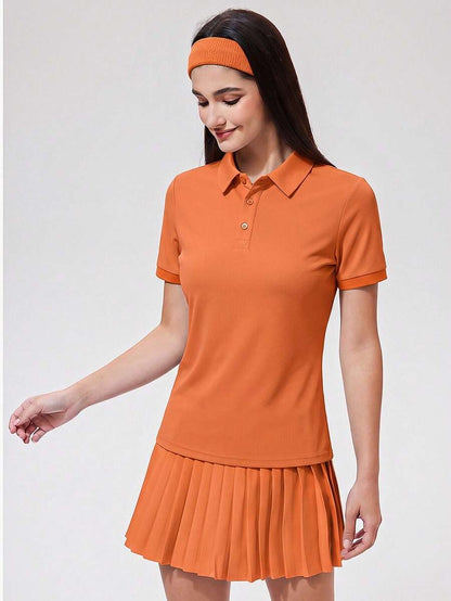 Womens Collared Short Sleeve Polo Shirt for Golf Tennis and Pickleball-Women Active Tops-Golf World-Shein