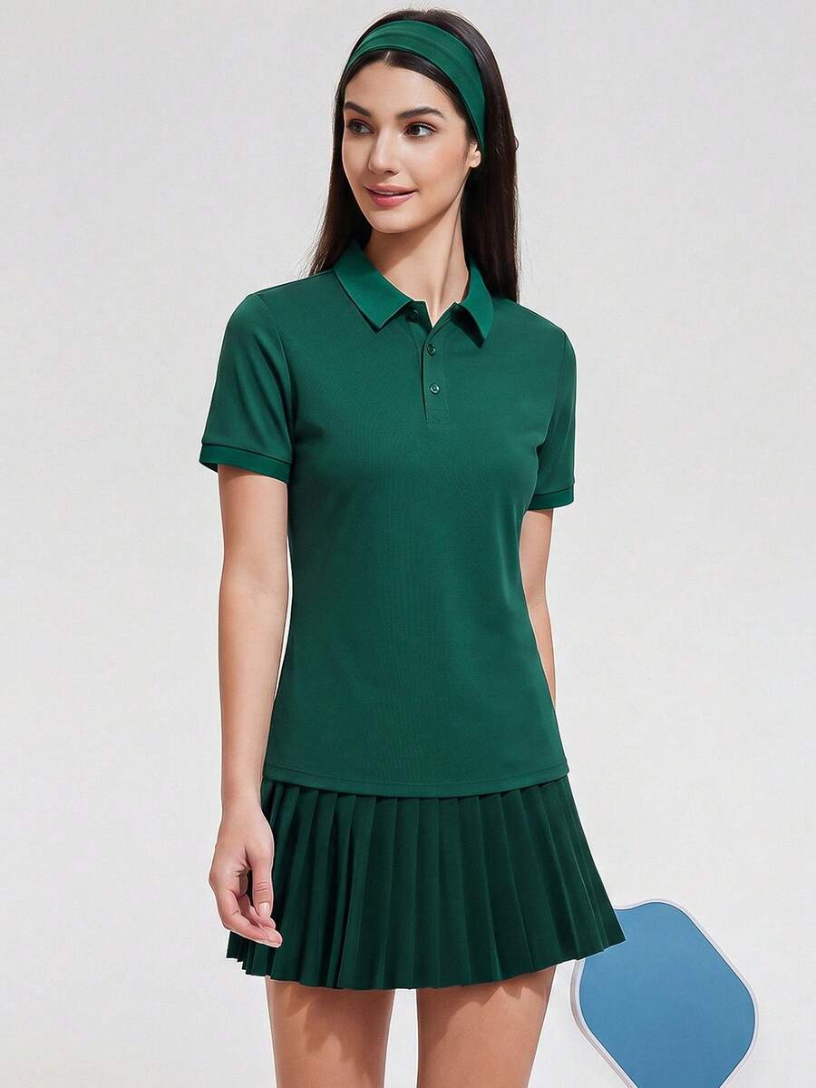 Womens Collared Short Sleeve Polo Shirt for Golf Tennis and Pickleball-Women Active Tops-Golf World-Shein
