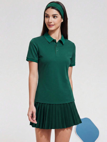 Womens Collared Short Sleeve Polo Shirt for Golf Tennis and Pickleball-Women Active Tops-Golf World-Shein