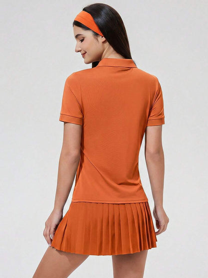 Womens Collared Short Sleeve Polo Shirt for Golf Tennis and Pickleball-Women Active Tops-Golf World-Shein