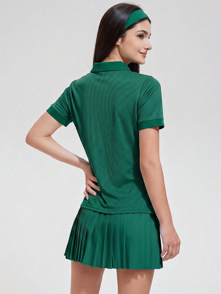 Womens Collared Short Sleeve Polo Shirt for Golf Tennis and Pickleball-Women Active Tops-Golf World-Shein