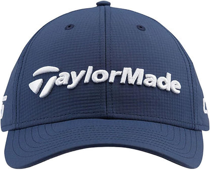 Blue cap with textured fabric, featuring white "TaylorMade" logo on the front.