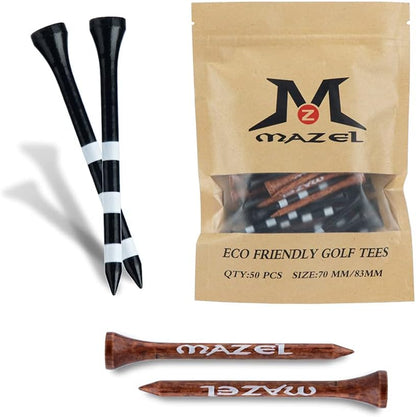 MAZEL Natural Wood Golf Tees Low Friction Two Sizes 50 or 120 Pack--Golf World-Golf World