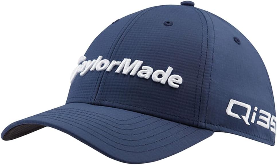Blue baseball cap with white "TaylorMade" text on the front and "Q" logo on the side.