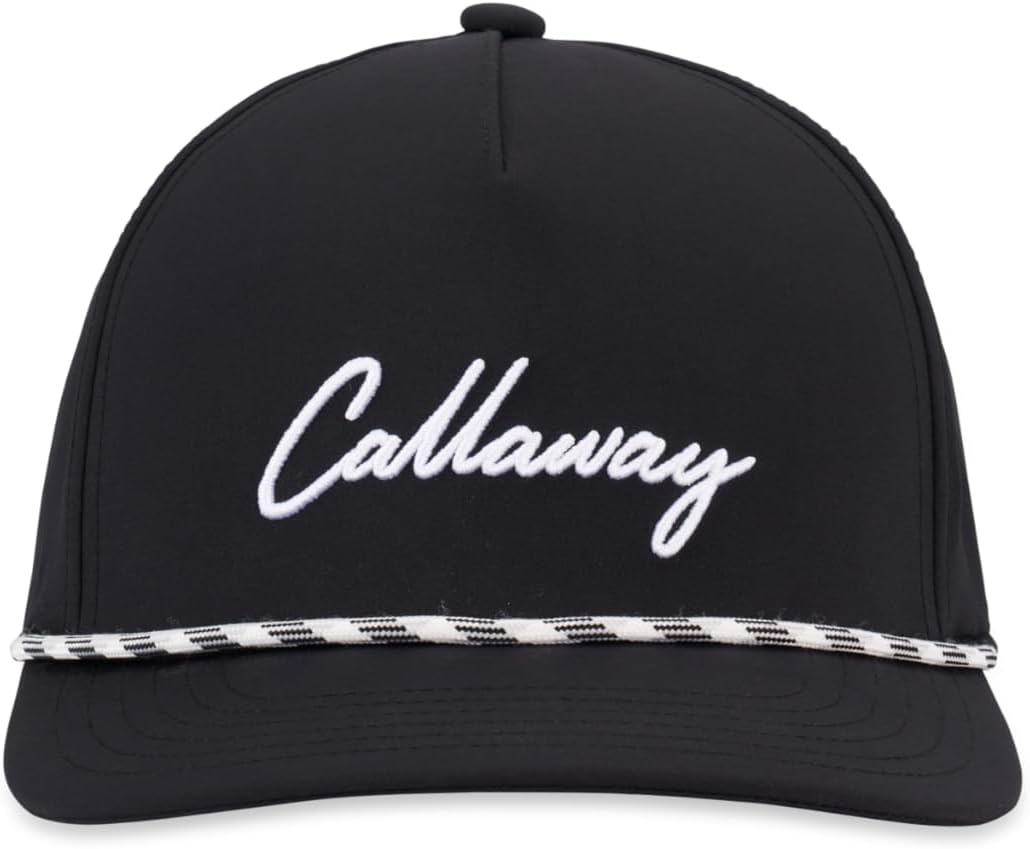 Black cap with white "Callaway" text and a black-and-white striped band above the brim.
