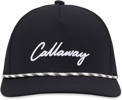 Black cap with white "Callaway" text and a black-and-white striped band above the brim.