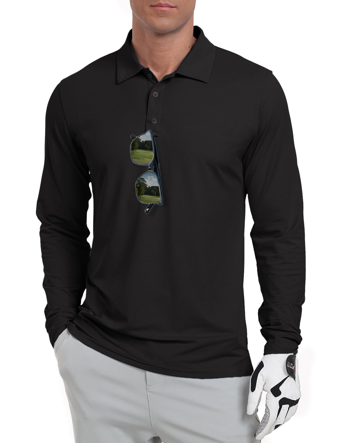 Askdeer Men's Long Sleeve Golf Polo Shirts Lightweight UPF 50+ Performance Collar Shirts Summer Casual Tee