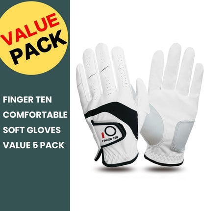 FINGER TEN 3X Large Golf Gloves for Men Left or Right Hand 5 Pack White--Golf World-Golf World