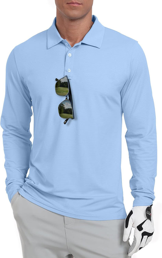 Askdeer Men's Long Sleeve Golf Polo Shirts Lightweight UPF 50+ Performance Collar Shirts Summer Casual Tee