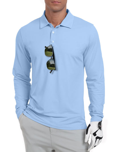 Askdeer Men's Long Sleeve Golf Polo Shirts Lightweight UPF 50+ Performance Collar Shirts Summer Casual Tee