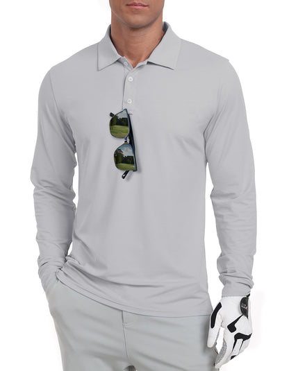 Askdeer Men's Long Sleeve Golf Polo Shirts Lightweight UPF 50+ Performance Collar Shirts Summer Casual Tee