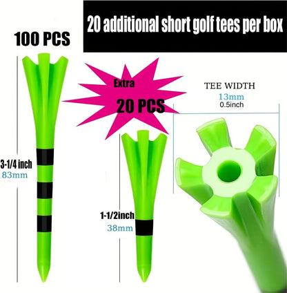 SWINGTEK 120 Pack Unbreakable Plastic Golf Tees 100 Long 20 Short Mixed Colors--Golf World-Golf World