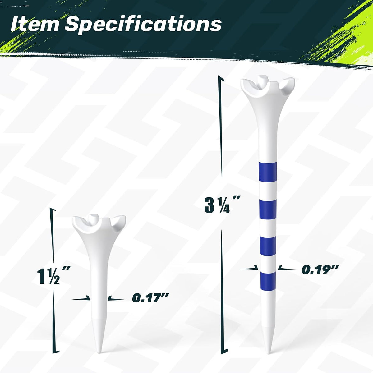 SAPLIZE 120 Pack Plastic Golf Tees Four Prong Head Two Sizes With Stripes
