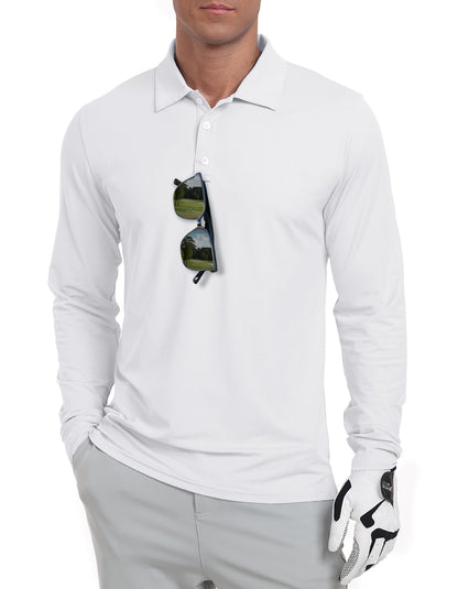 Askdeer Men's Long Sleeve Golf Polo Shirts Lightweight UPF 50+ Performance Collar Shirts Summer Casual Tee