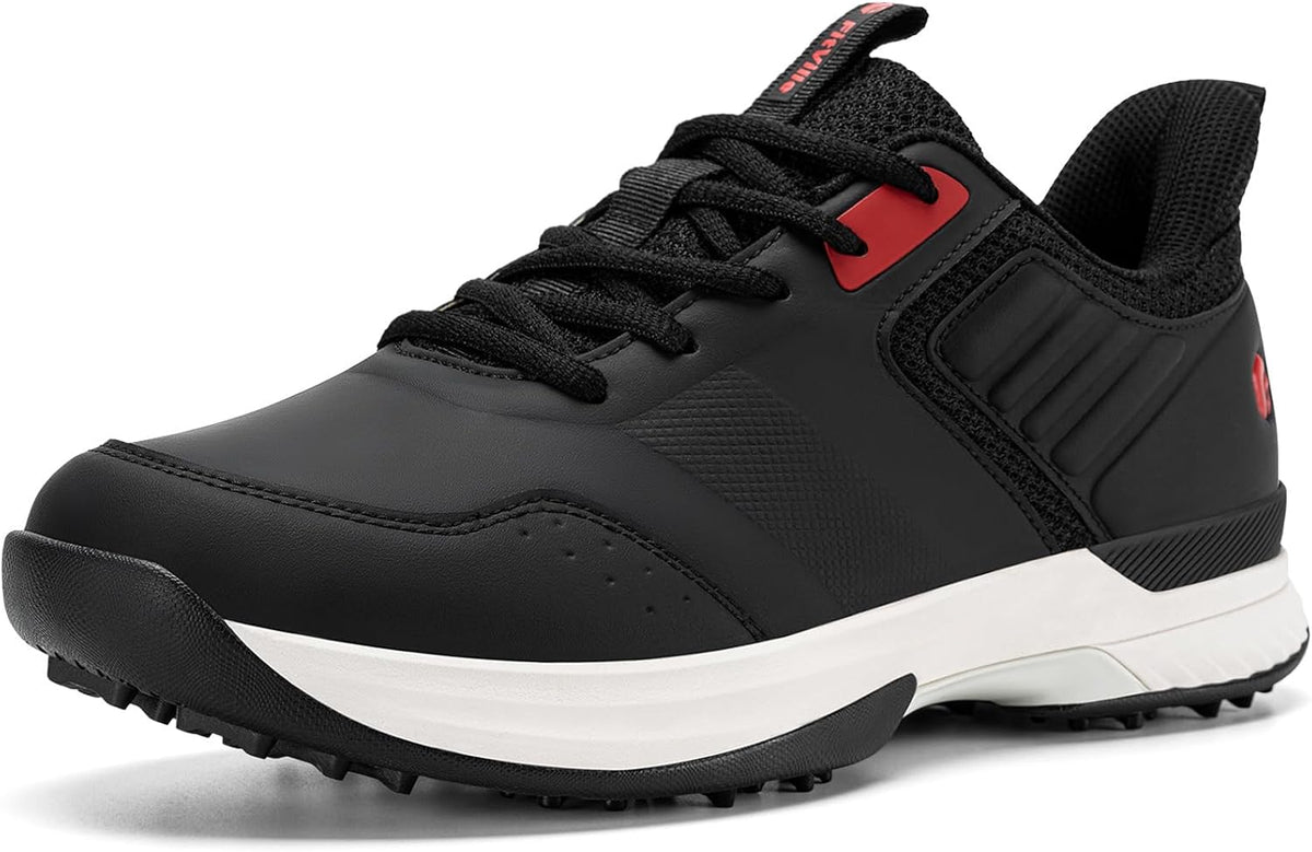 FitVille Wide Mens Golf Shoes Waterproof Spiked Golf Shoes for Men with Arch Support, Slip Resistant, 6 Non-Removable Cleats, Golf Course