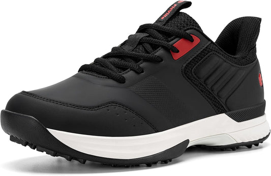FitVille Wide Mens Golf Shoes Waterproof Spiked Golf Shoes for Men with Arch Support, Slip Resistant, 6 Non-Removable Cleats, Golf Course
